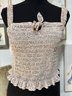 Sienna Sky White Floral Smocked Tie-Front Crop Camisole